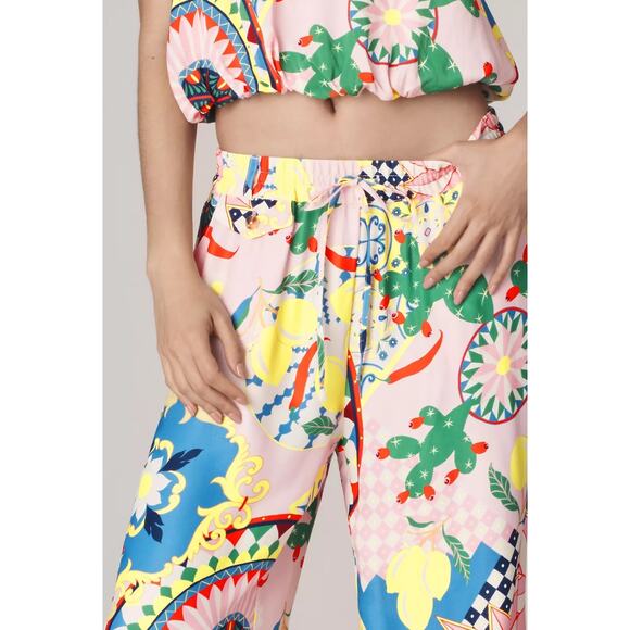 Maeve Anthropologie Pink Multicolor Print Straight Leg Silky Pull On Pants S NWT - Picture 5 of 13